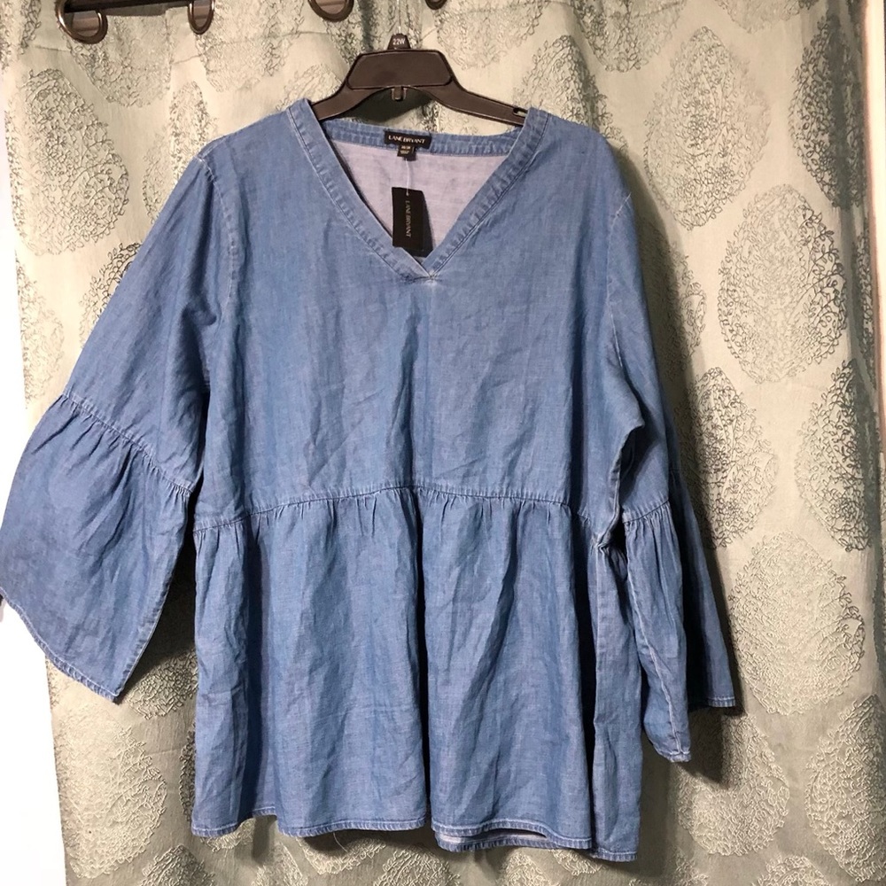 Denim shirt with bell sleeves
